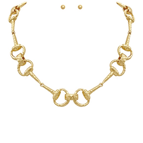 Linked & Textured Horsebit Necklace Set - Picture 1 of 2
